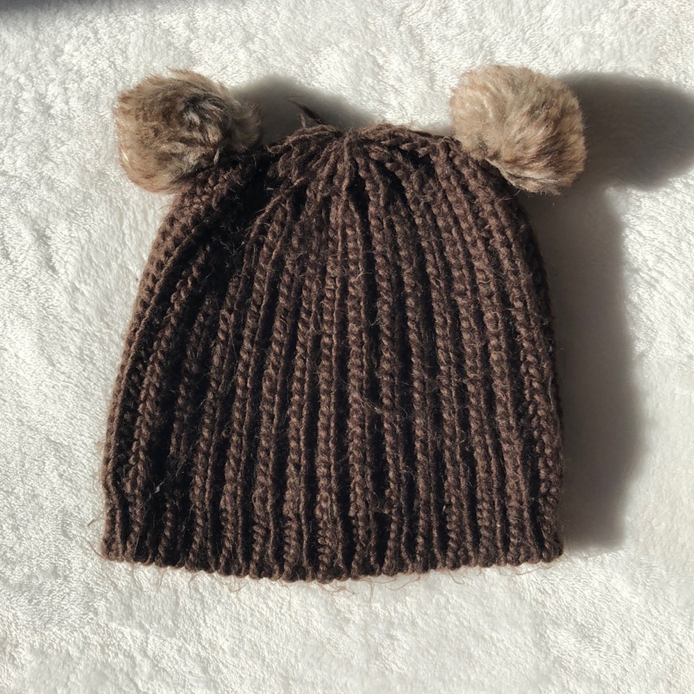 Brown Knit Pompom Hat